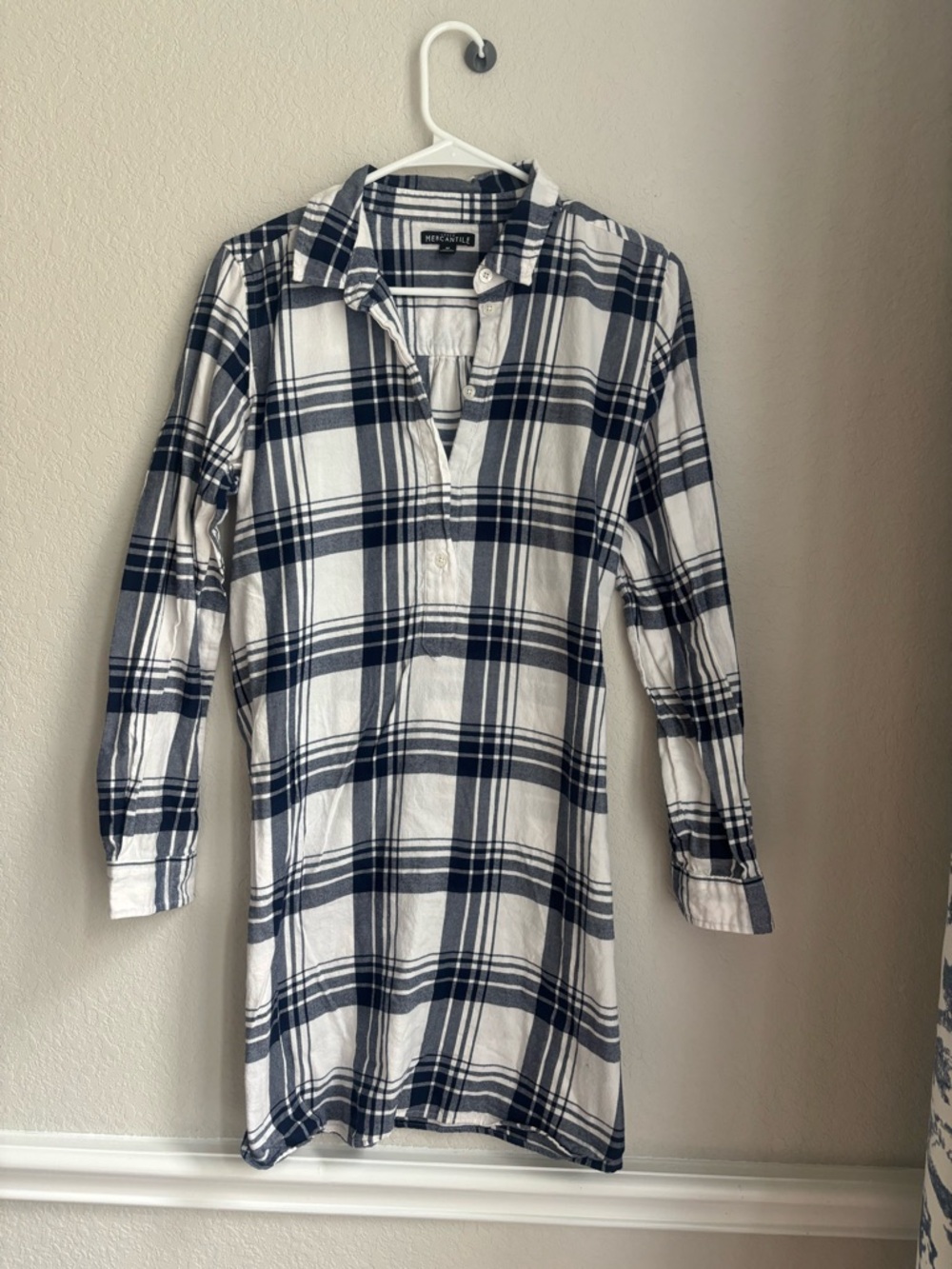J. Crew White and Navy Plaid Tunic Dress